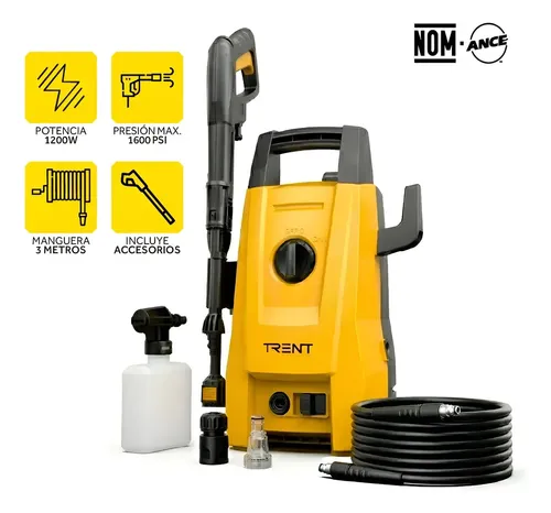 Hidrolavadora Electrica Portátil 1200w 1600 Psi Alta Presion Amarillo 60hz Para Lavar Carros